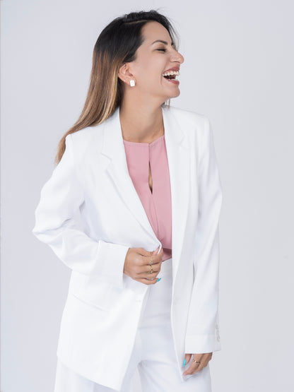 D'Almirah White Single-Breasted All Season Blazer