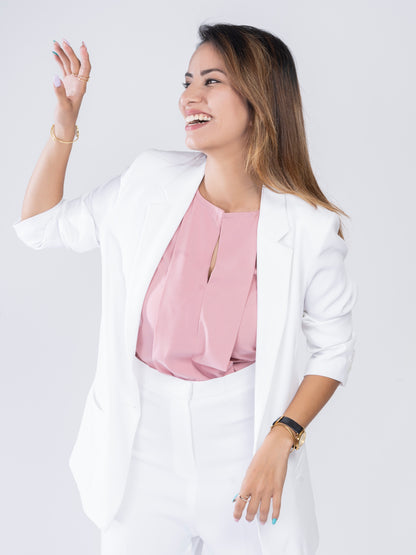 D'Almirah White Single-Breasted All Season Blazer