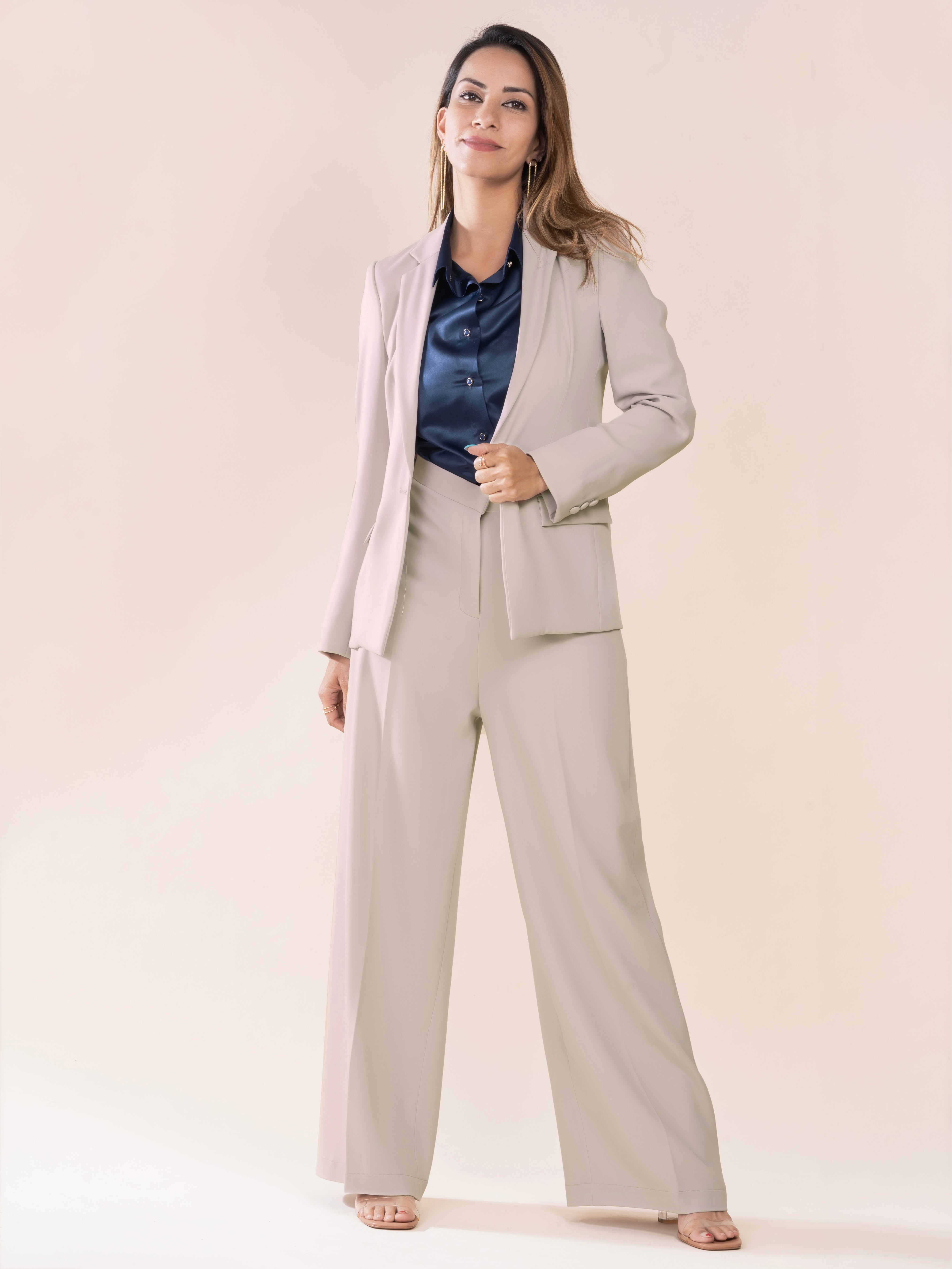D'Almirah Beige Single-Breasted All Season Blazer