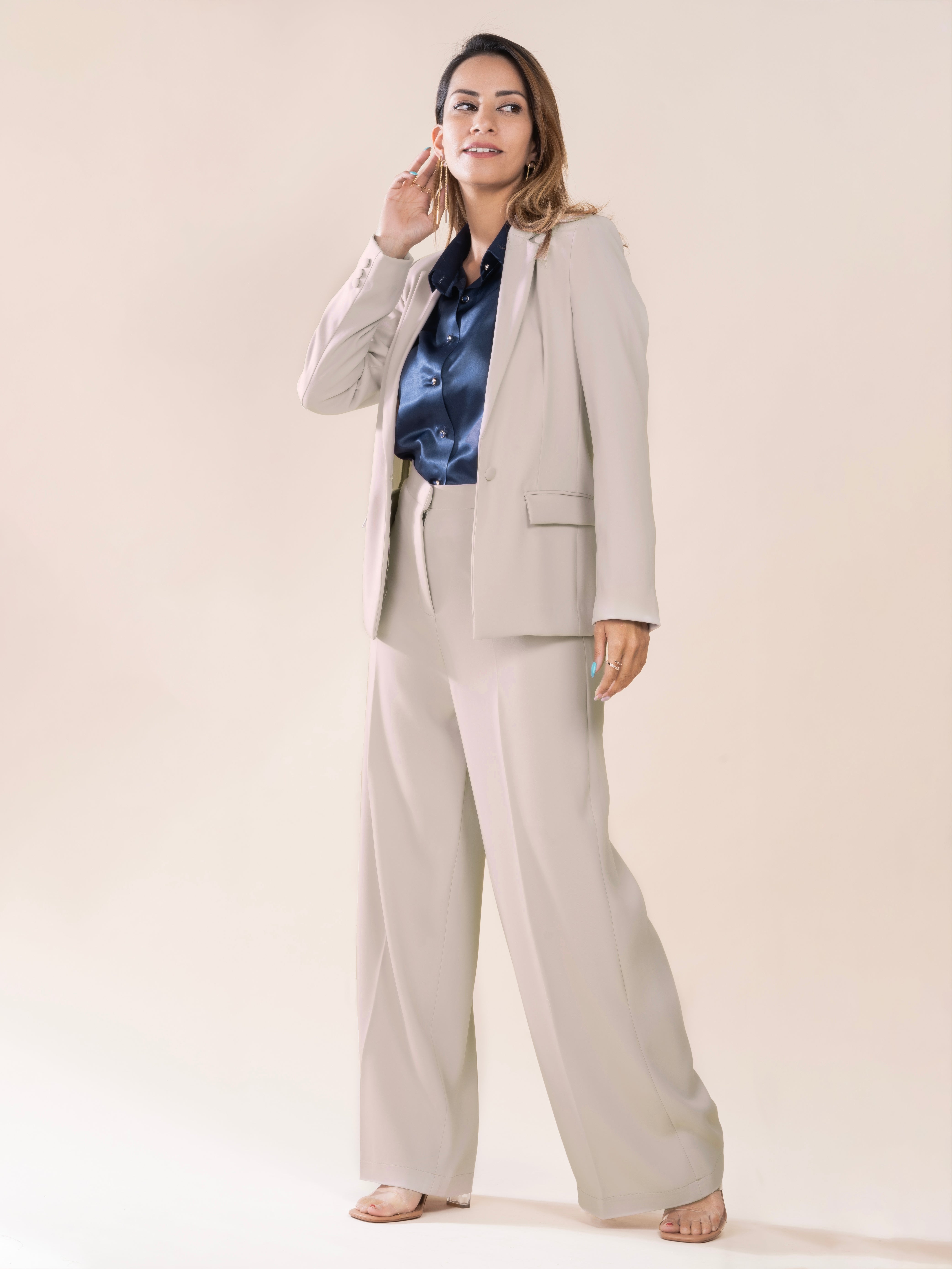 D'Almirah Beige Single-Breasted All Season Blazer