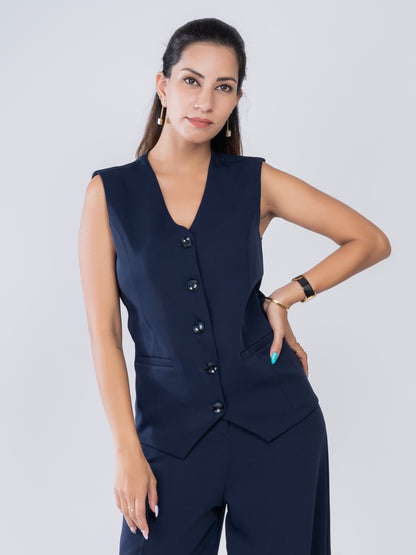 Blue Solid Waist Coat