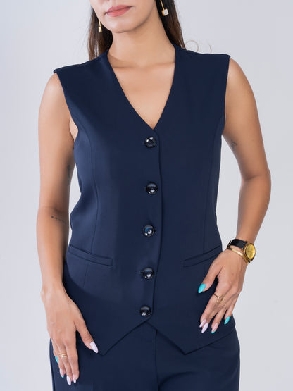 Blue Solid Waist Coat