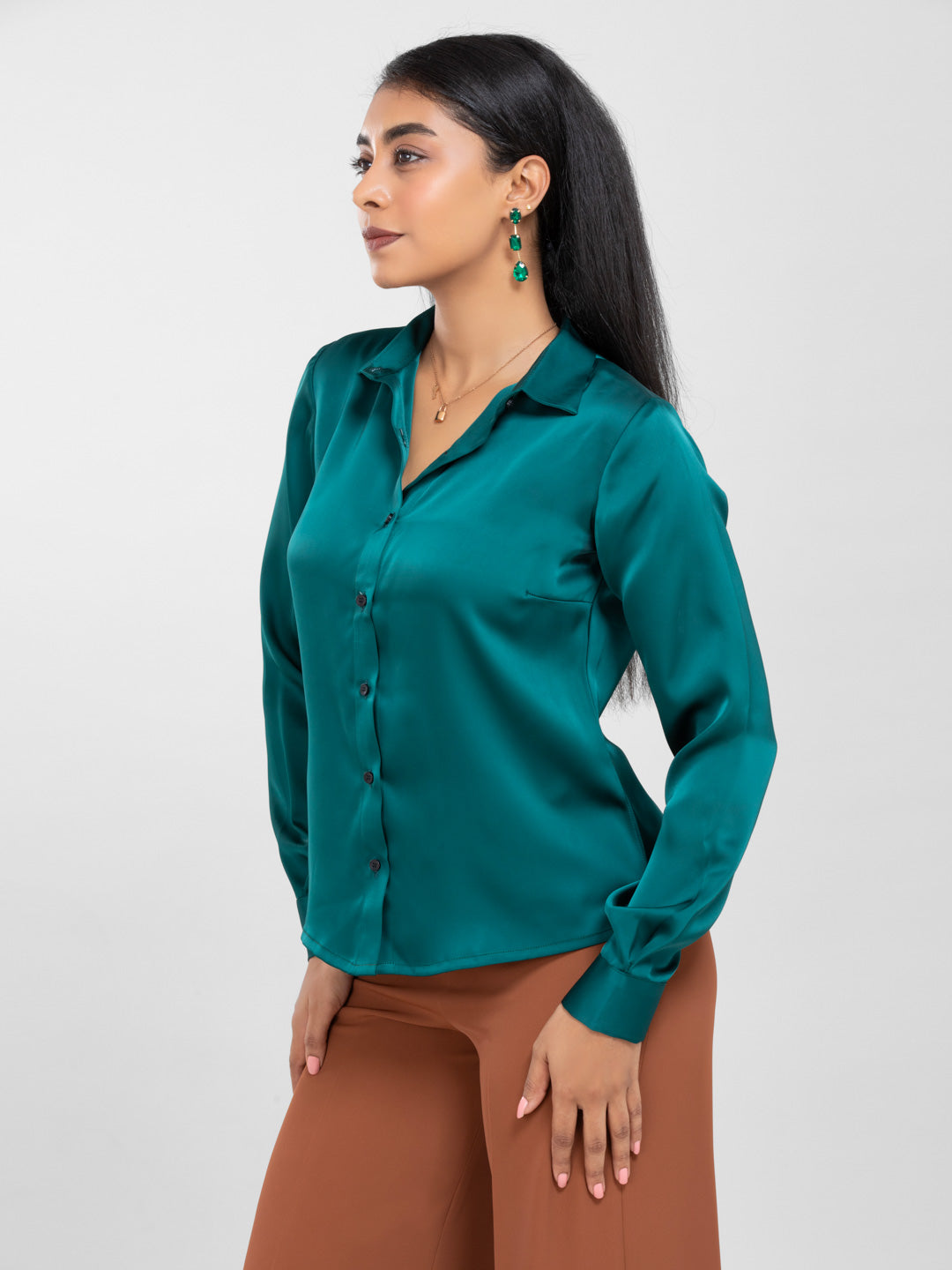 Emerald Green Satin Shirt