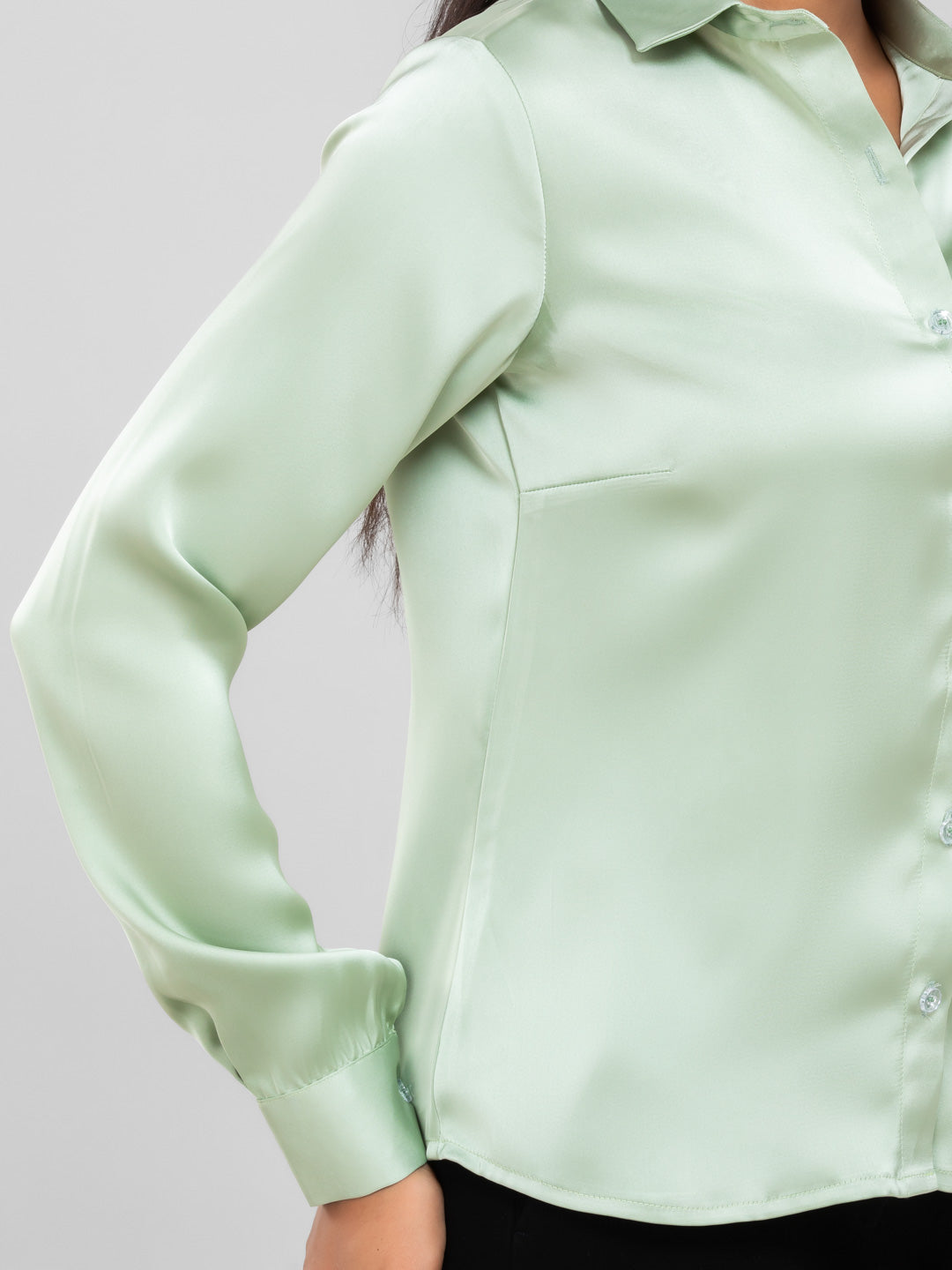 Pastel Green Spread Collar Satin Shirt