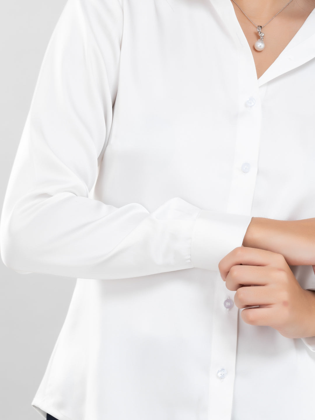 Pearl White Spread Collar Satin Shirt