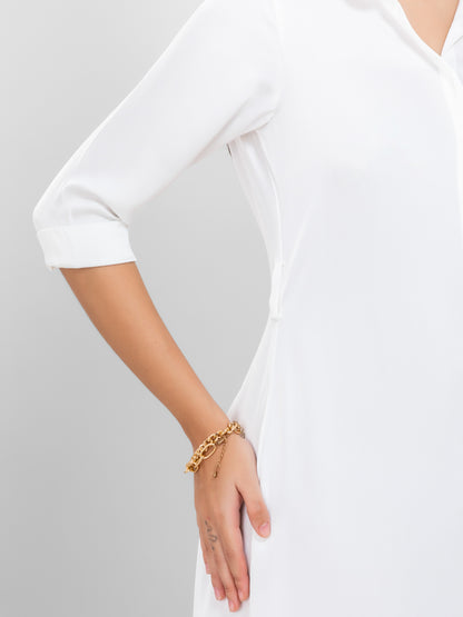 Pearl White Satin Shirt Dress