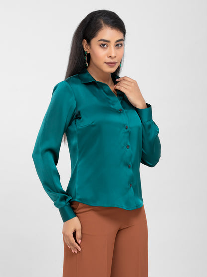 Emerald Green Satin Shirt