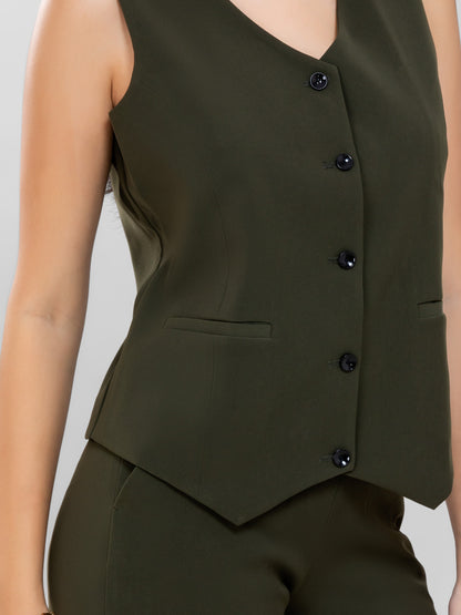 D'Almirah Olive Green Waist Coat