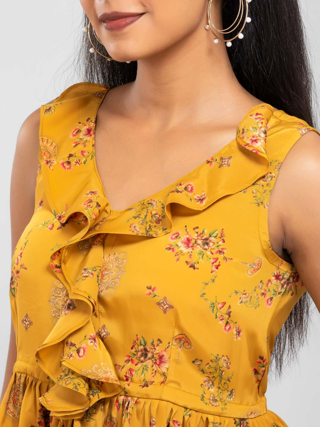 Mustard Yellow Floral Top for women