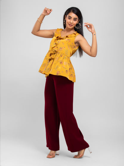 Mustard Yellow Floral Top for women