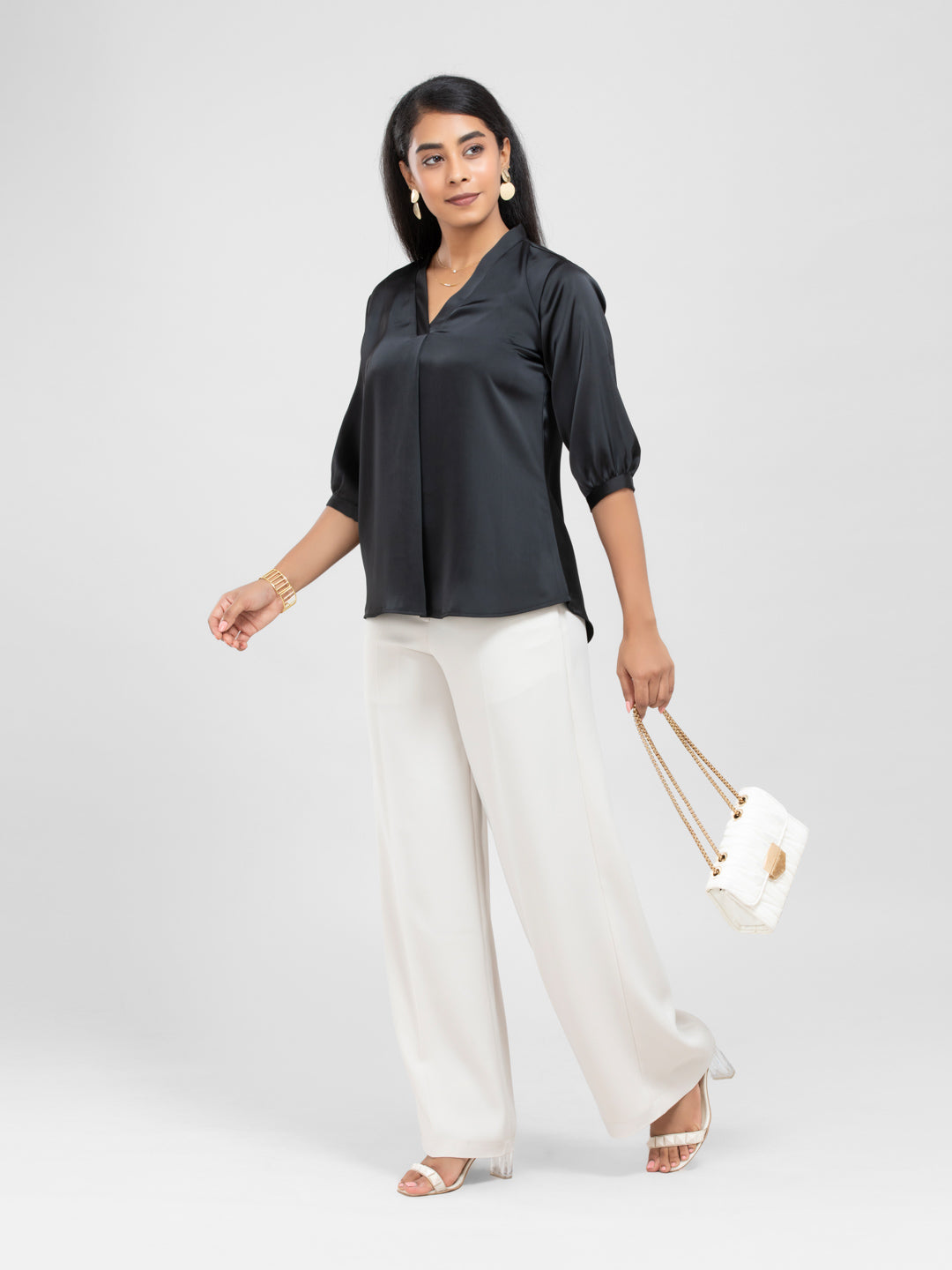 Black front pleated Top