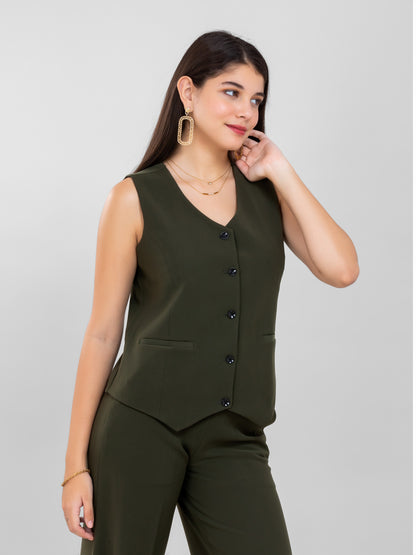 D'Almirah Olive Green Waist Coat