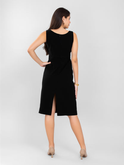 D'Almirah Black Dress with Cut-Out Neck & Back Slit
