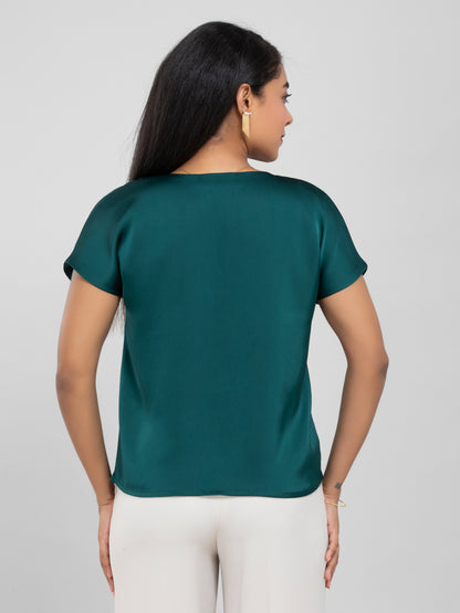 Emerald Green Satin Short Sleeve Top