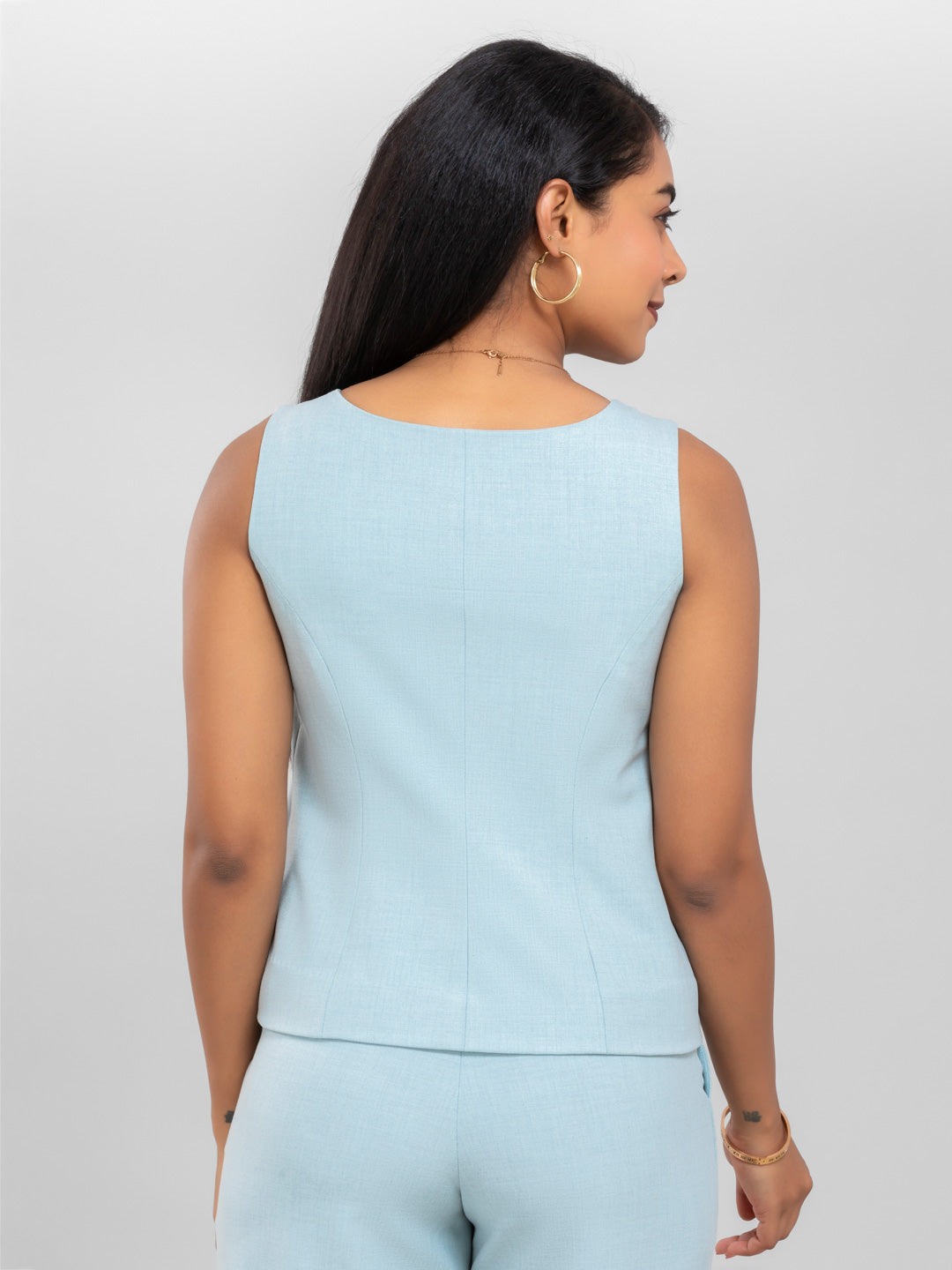 Women Sky Blue Square Neck Waistcoat