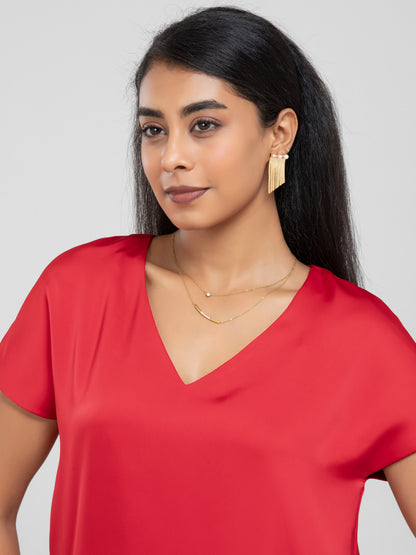 Red Satin Short Sleeve Top