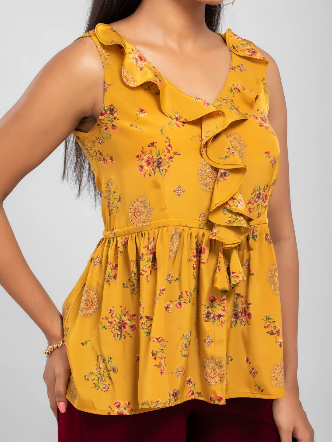 Mustard Yellow Floral Top for women