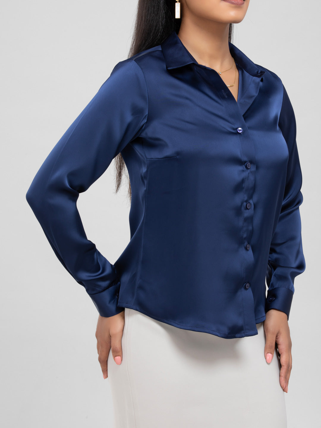 D'Almirah Navy Blue Satin Shirt