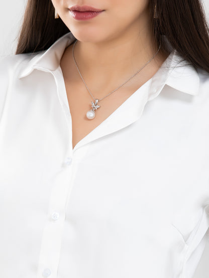 Pearl White Spread Collar Satin Shirt