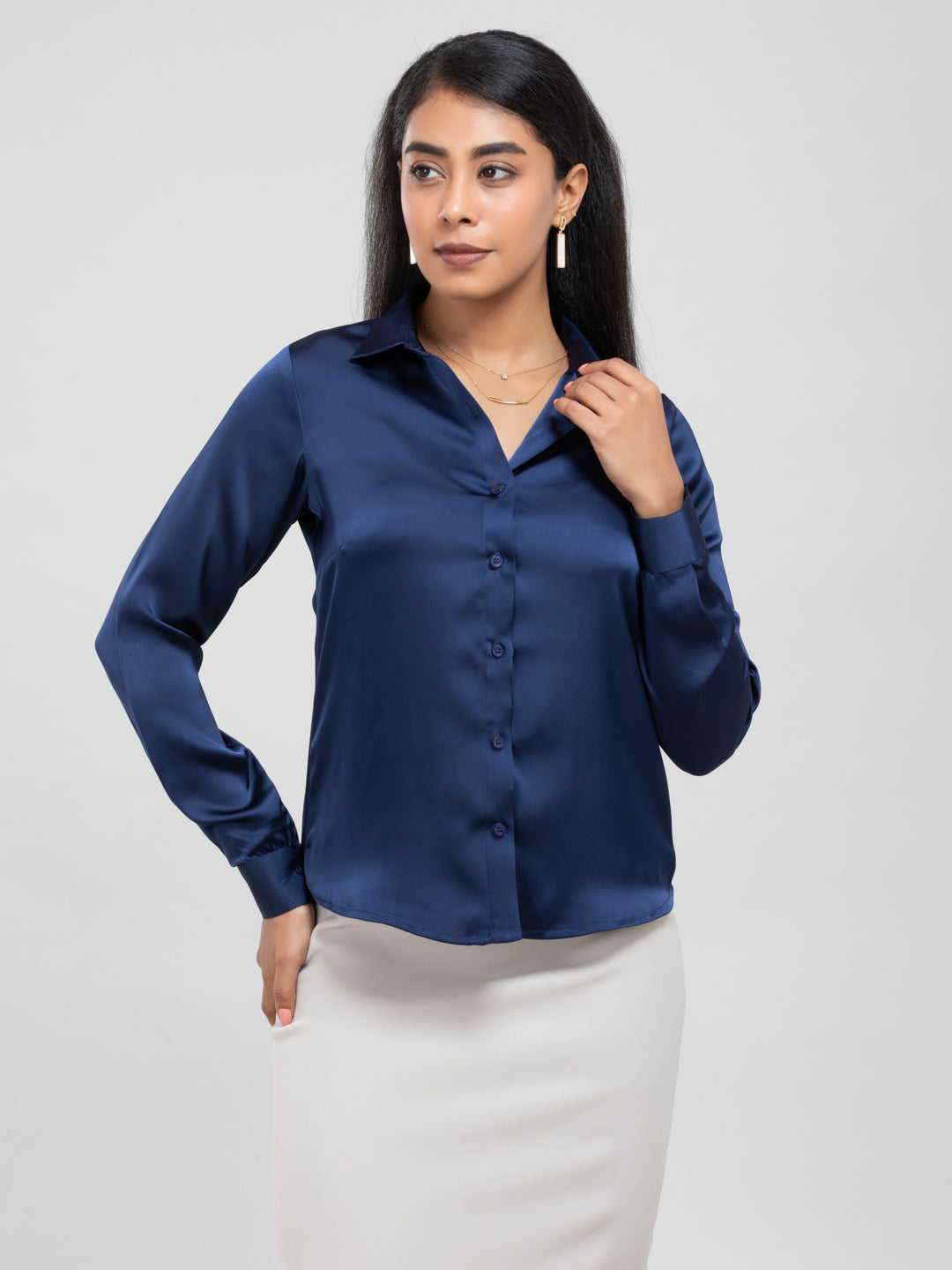 D'Almirah Navy Blue Satin Shirt