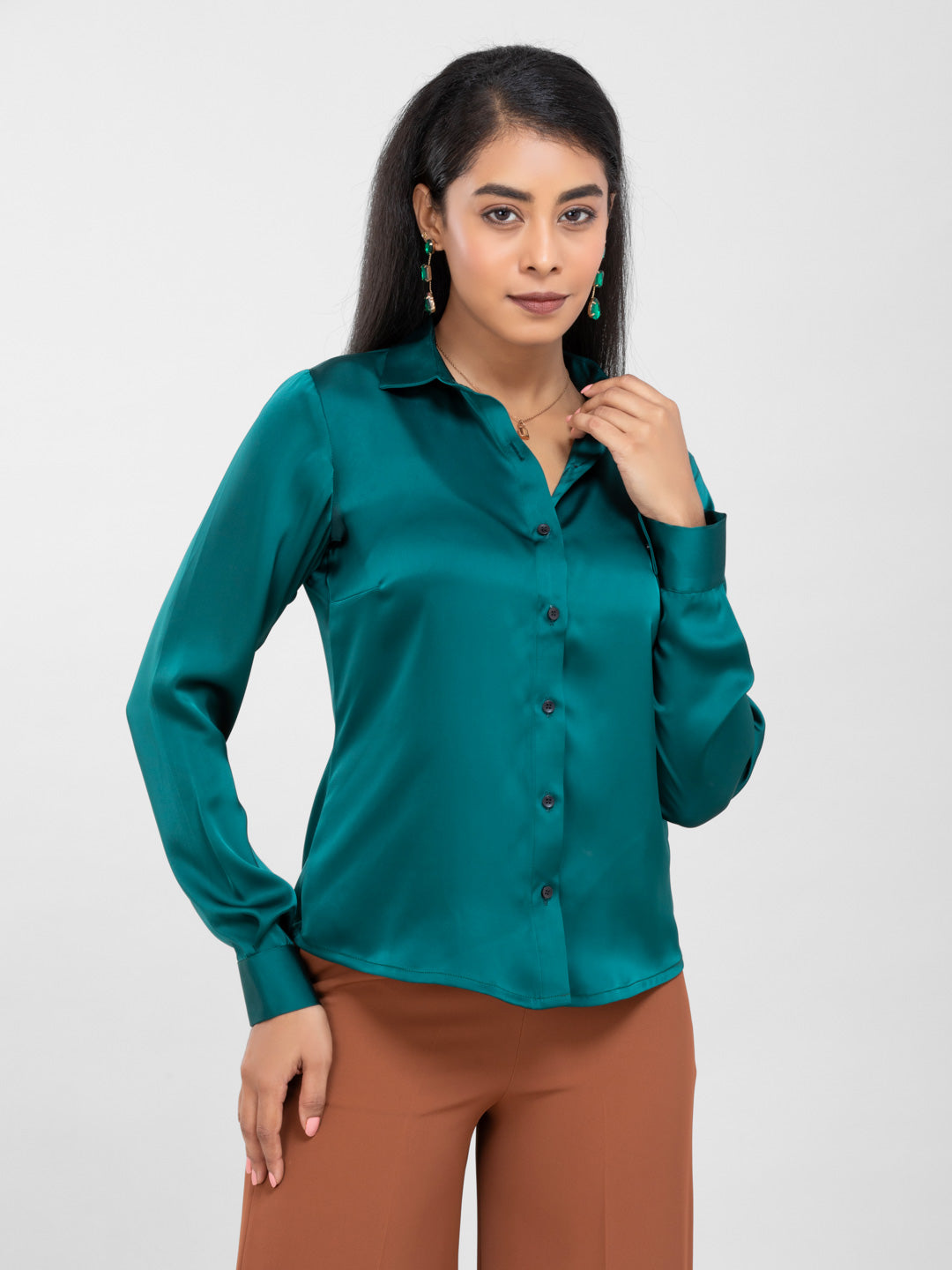 Emerald Green Satin Shirt