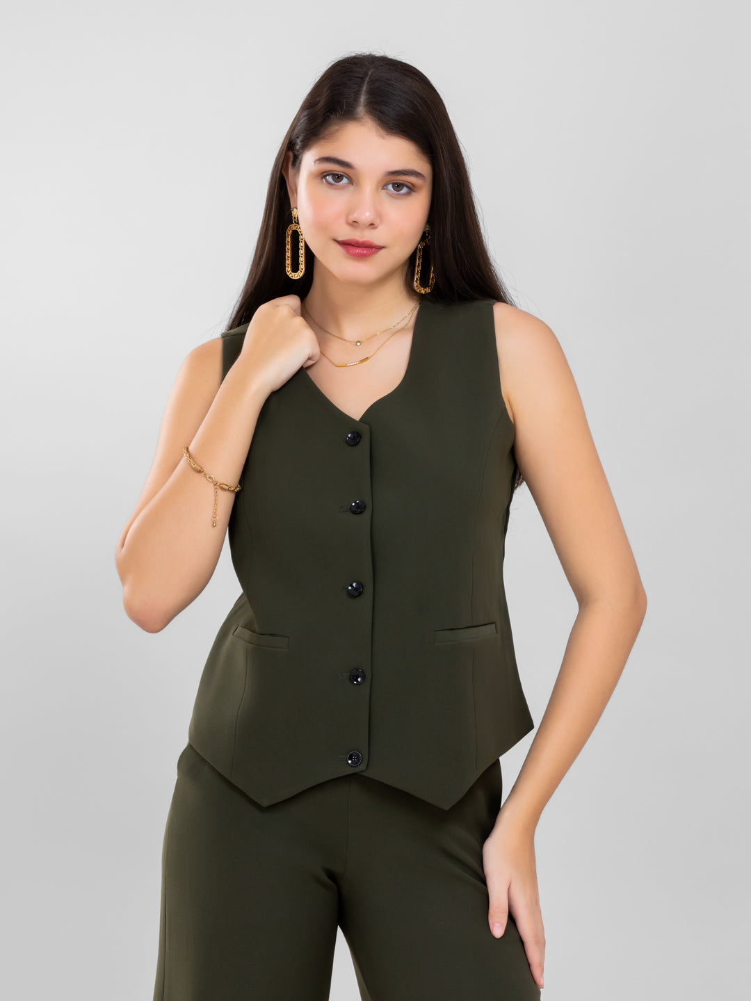 D'Almirah Olive Green Waist Coat