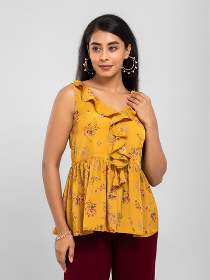 Mustard Yellow Floral Top for women