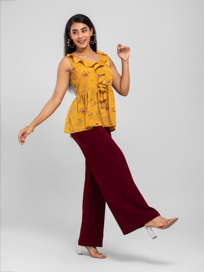 Mustard Yellow Floral Top for women