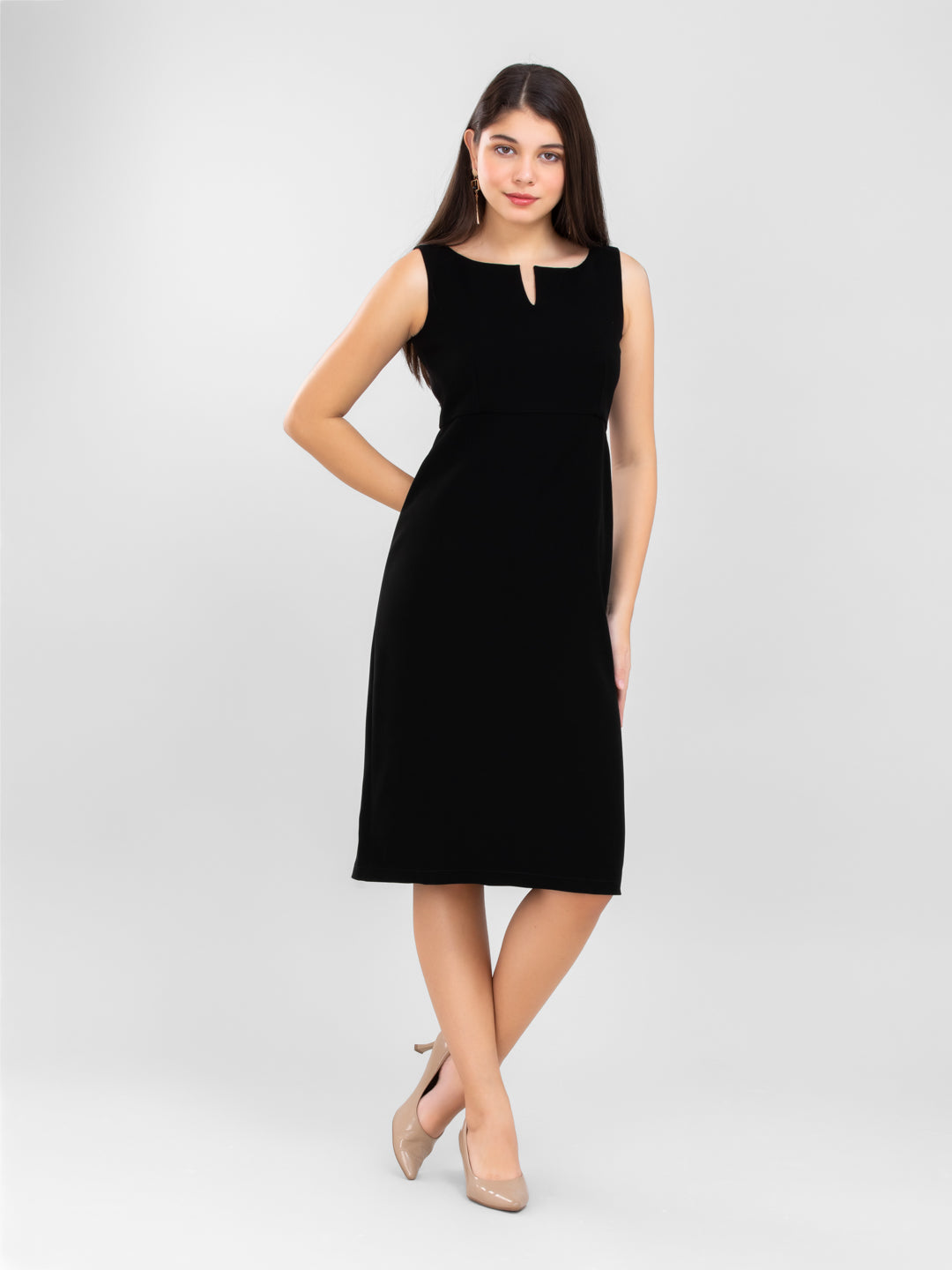 D'Almirah Black Dress with Cut-Out Neck & Back Slit