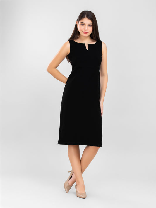 D'Almirah Black Dress with Cut-Out Neck & Back Slit