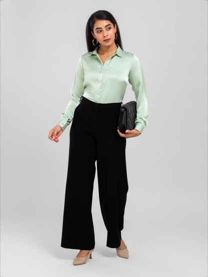 Pastel Green Spread Collar Satin Shirt