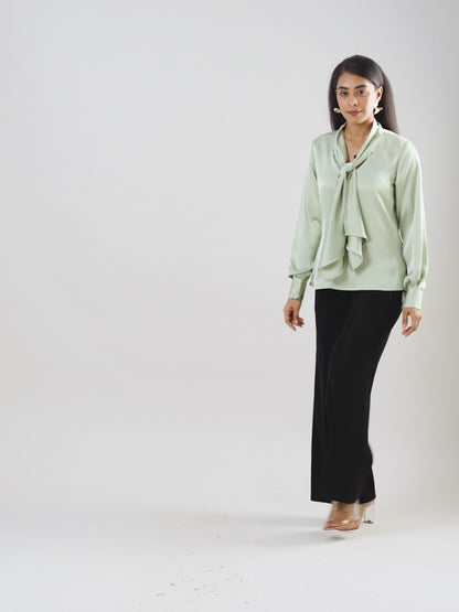 Pastel green front knot top