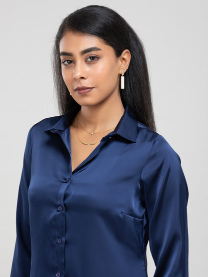 D'Almirah Navy Blue Satin Shirt