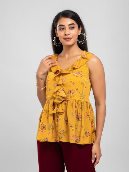 Mustard Yellow Floral Top for women