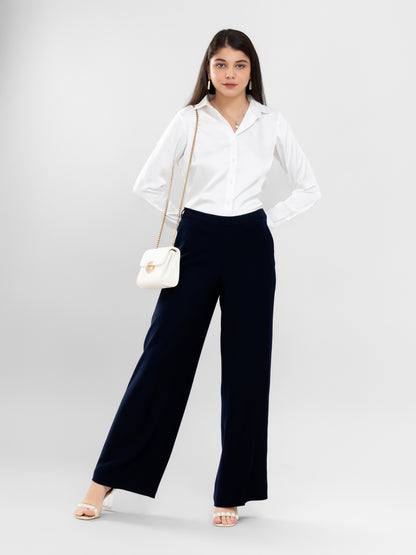 Pearl White Spread Collar Satin Shirt