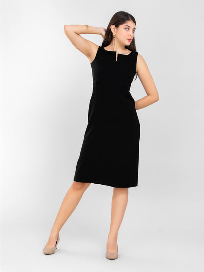 D'Almirah Black Dress with Cut-Out Neck & Back Slit