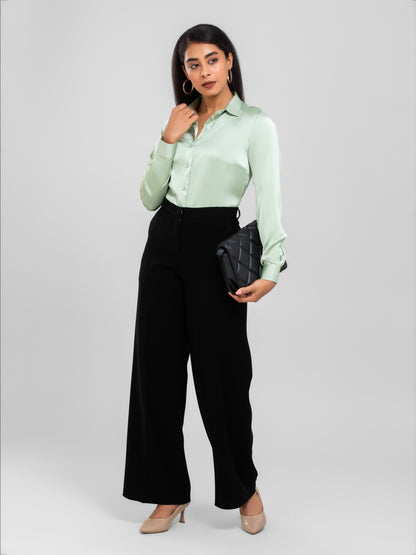 Pastel Green Spread Collar Satin Shirt