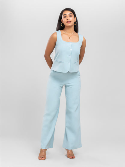 Women Sky Blue Square Neck Waistcoat