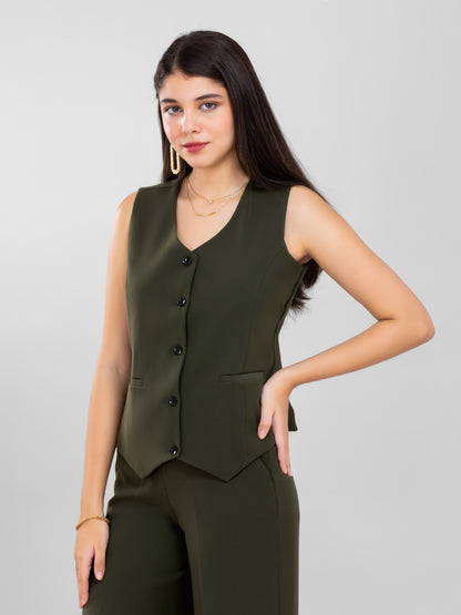 D'Almirah Olive Green Waist Coat