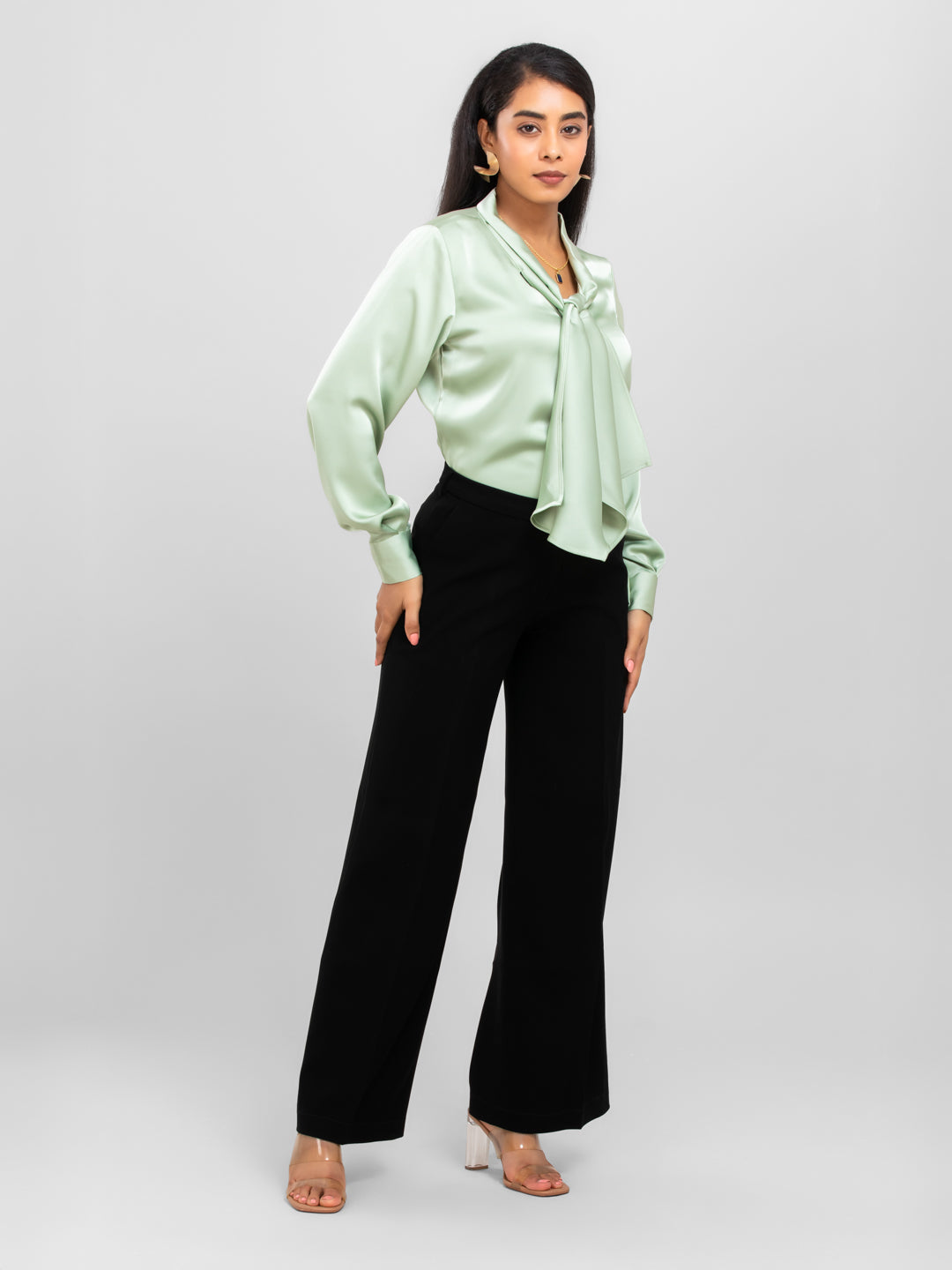 Pastel green front knot top