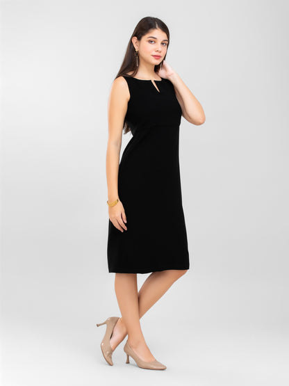 D'Almirah Black Dress with Cut-Out Neck & Back Slit