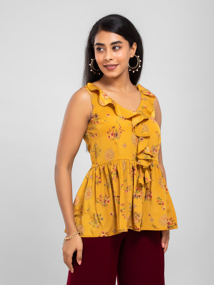 Mustard Yellow Floral Top for women