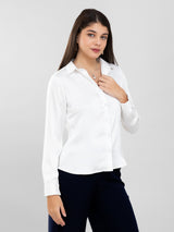 Pearl White Spread Collar Satin Shirt